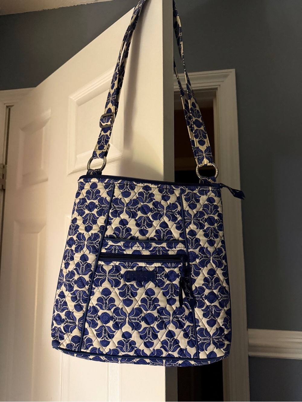 Blue Floral Quilted Crossbody Shoulder Bag